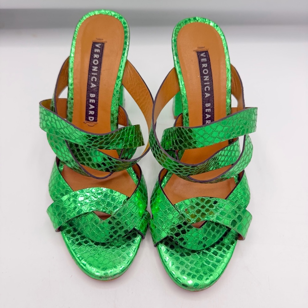 Veronica Beard Emerald Snake Print Mules - Picture 6 of 12